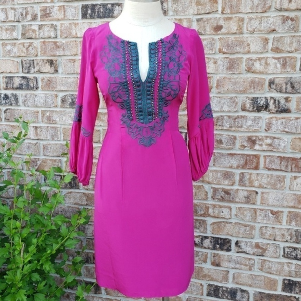 Nanette Lepore Embroidered Fitted Tunic Dress 0